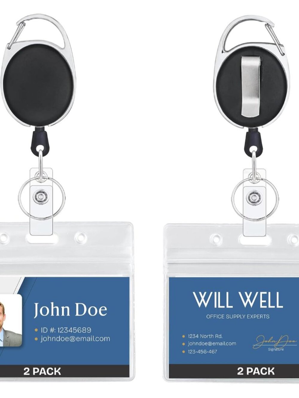 Durable ID Badge Holder Retractable 2 Pack - Horizontal - Black